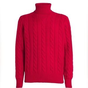 RALPH LAUREN Women's Cable Knit Turtleneck Sweater Pullover Sz M 100% Cotton Red